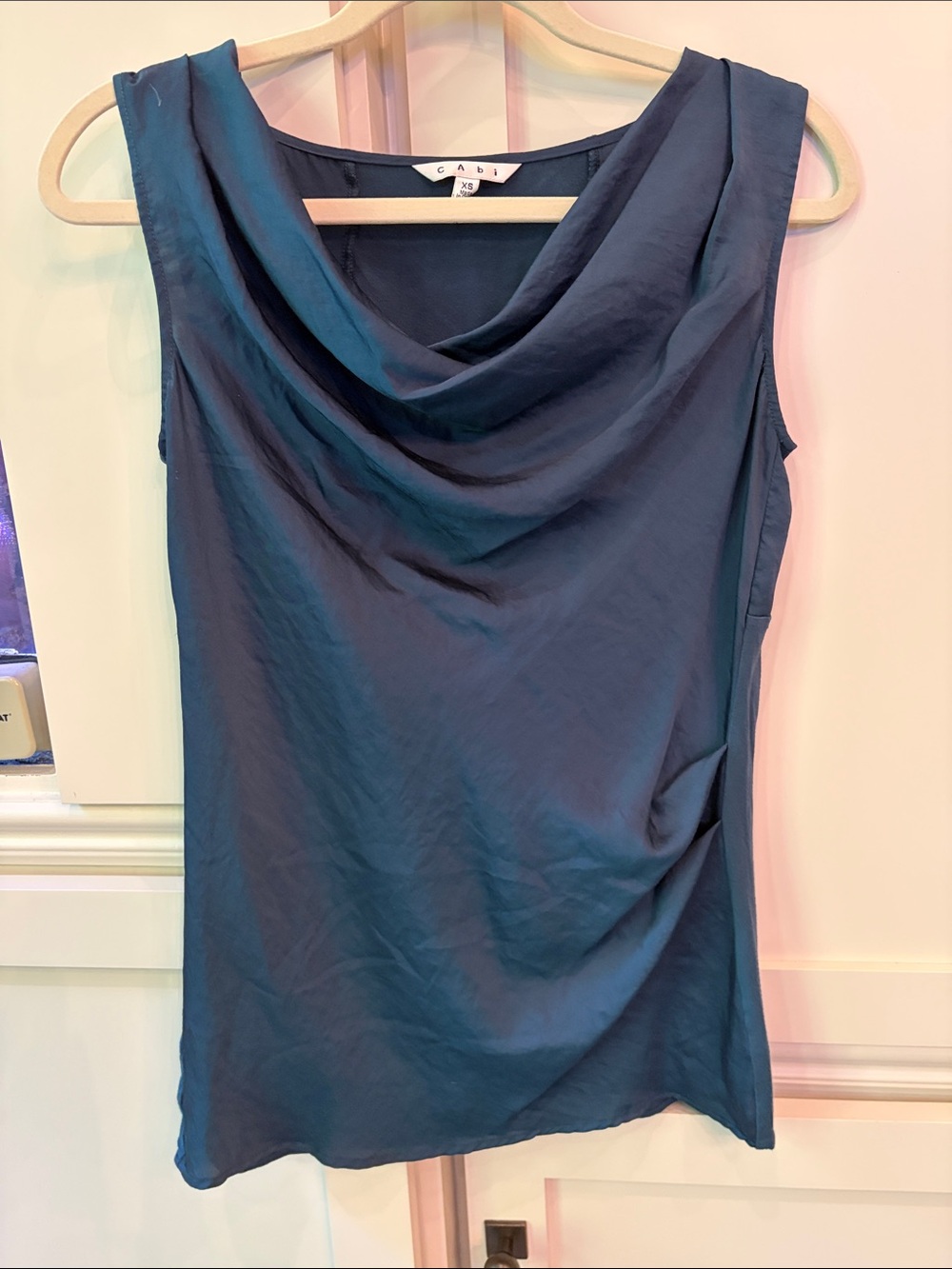 CAbi Deep Teal Draped Neck Sleeveless Shell